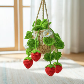 Strawberry Crochet Car Pendant Ornament | Cute Aesthetic Interior Car Accessories & Rear View Mirror Charm