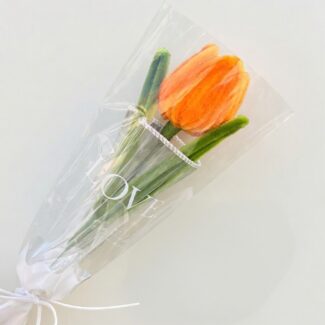 Pipe Cleaner Tulip Bouquet Flowers | Artificial Love Flower Gift in Clear Wrap with Ribbon
